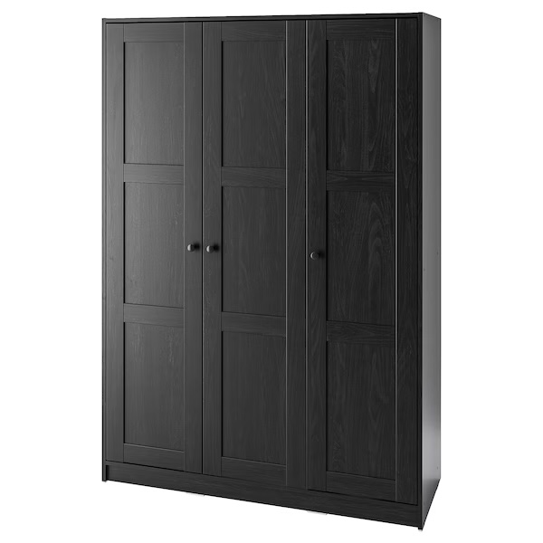 RAKKESTAD wardrobe with 3 doors, black-brown, 117x176 cm