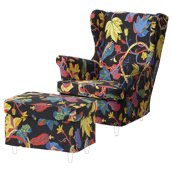 STRANDMON slipcover for armchair/footstool, Stigsbo multicolour/black