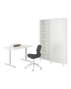 TROTTEN/LÅNGFJÄLL / BESTÅ/LAPPVIKEN desk and storage combination, and swivel chair white/grey